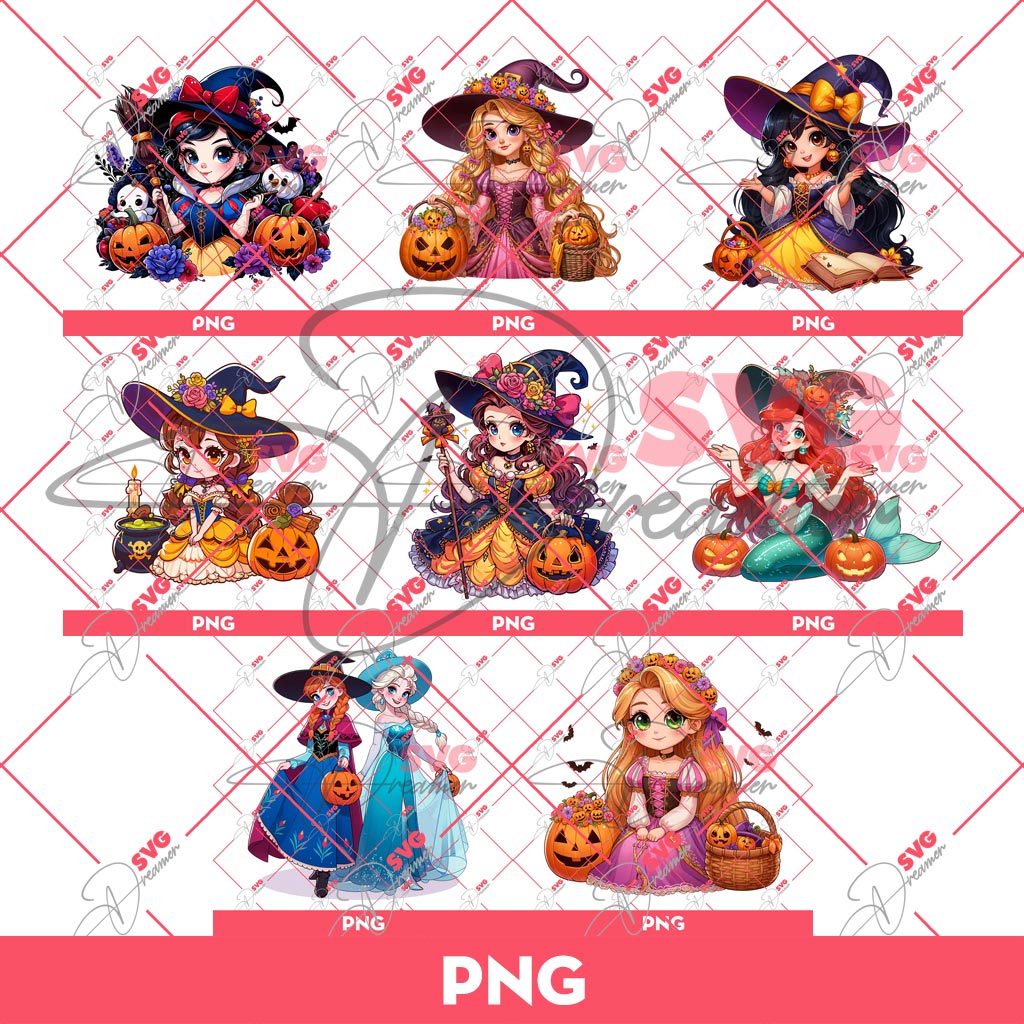 Bundle Halloween Disney Princess PNG, Disney Princess PNG Bundle