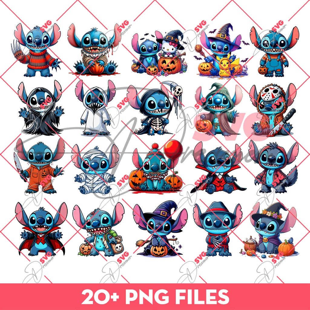 Bundle Stitch Halloween PNG, Stitch Horror Characters PNG Bundle