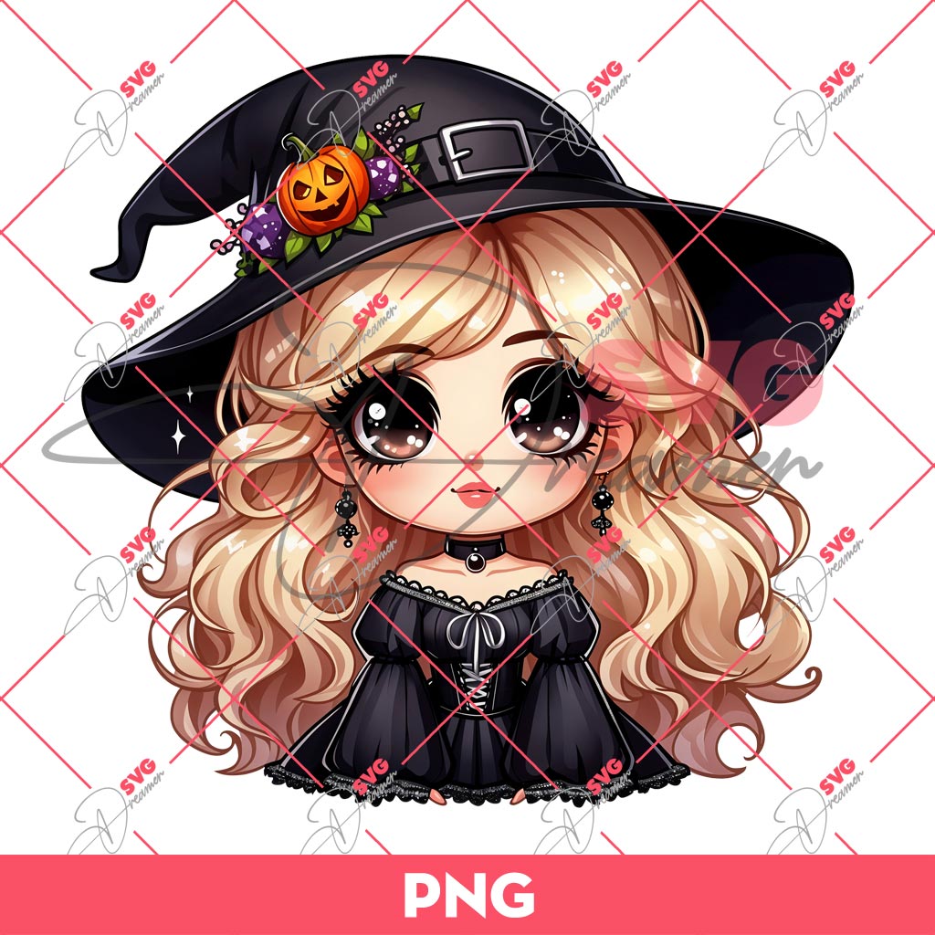 Cartoon Girl Witch Halloween PNG, Cute Witch PNG, Halloween PNG