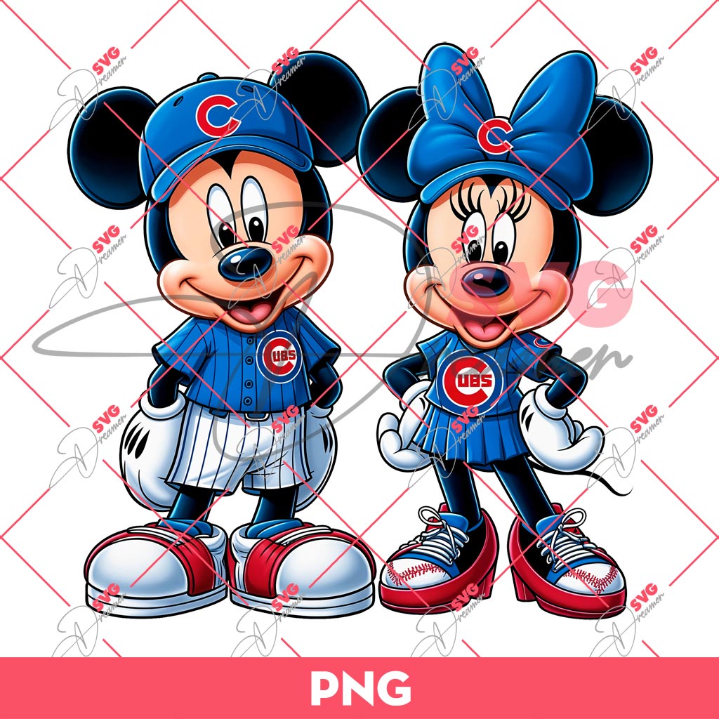 Chicago Cubs Mickey And Minnie PNG, Disney Mickey Minnie Cubs MLB Baseball PNG