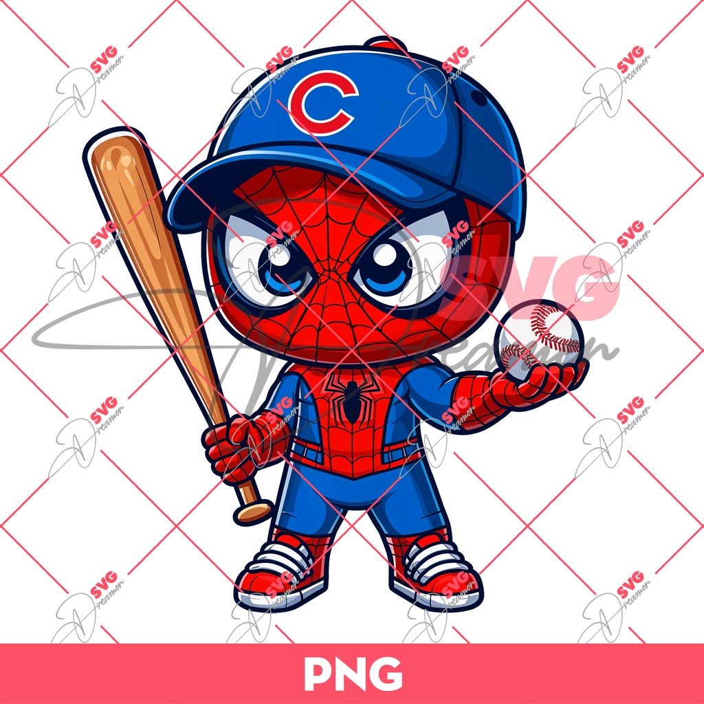 Chicago Cubs Spiderman PNG, Baby Spiderman MLB Baseball PNG