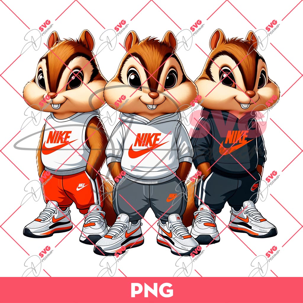 Chipmunks Wearing Nike Outfits PNG, Chipmunks Nike Fashion PNG