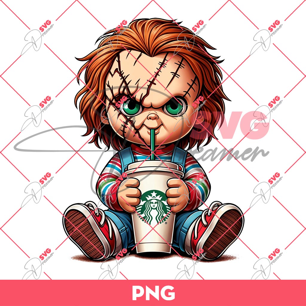 Chucky Drinks Starbucks Coffee PNG, Chucky Coffee PNG, Halloween Coffee PNG