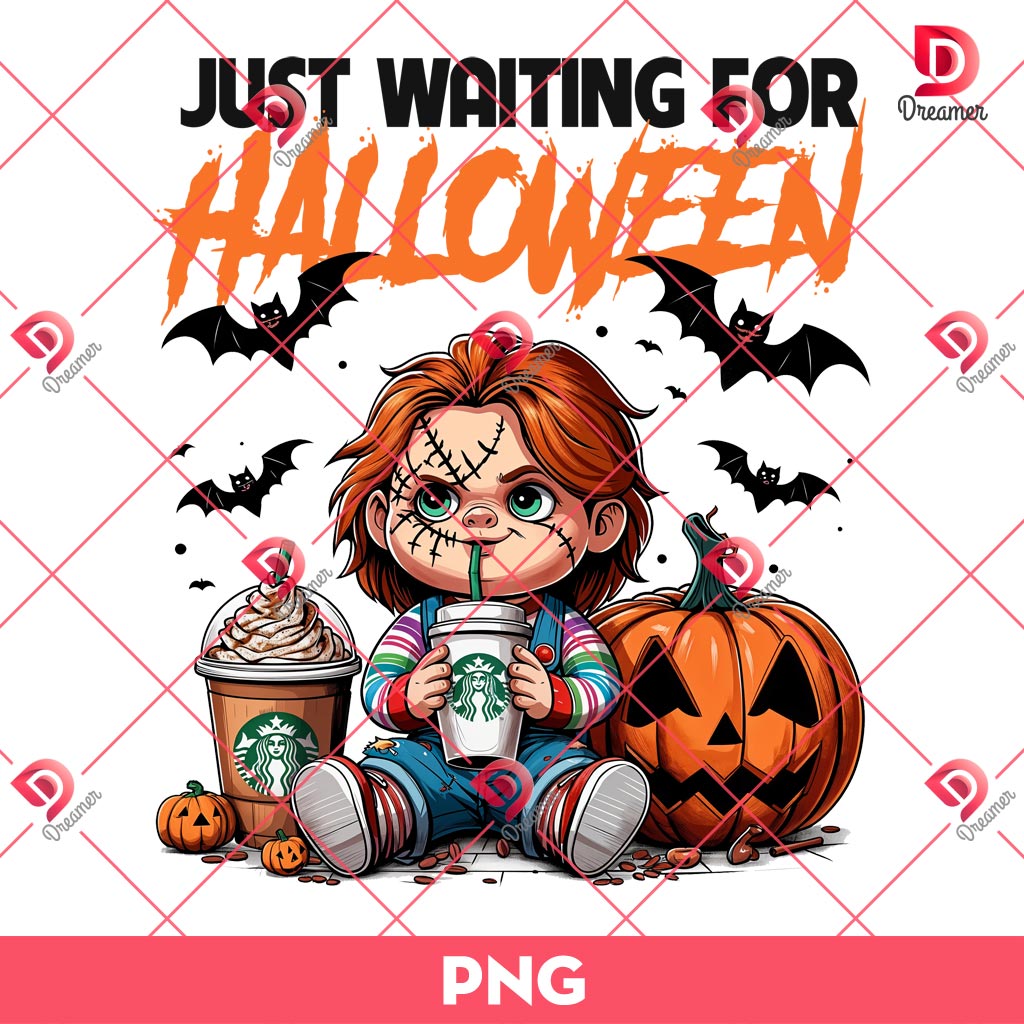 Chucky Just Waiting For Halloween PNG, Horror Character PNG, Halloween Coffee PNG