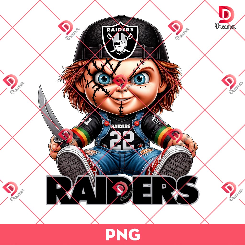 Chucky Raiders NFL PNG, Horror Character Las Vegas Raider Football PNG