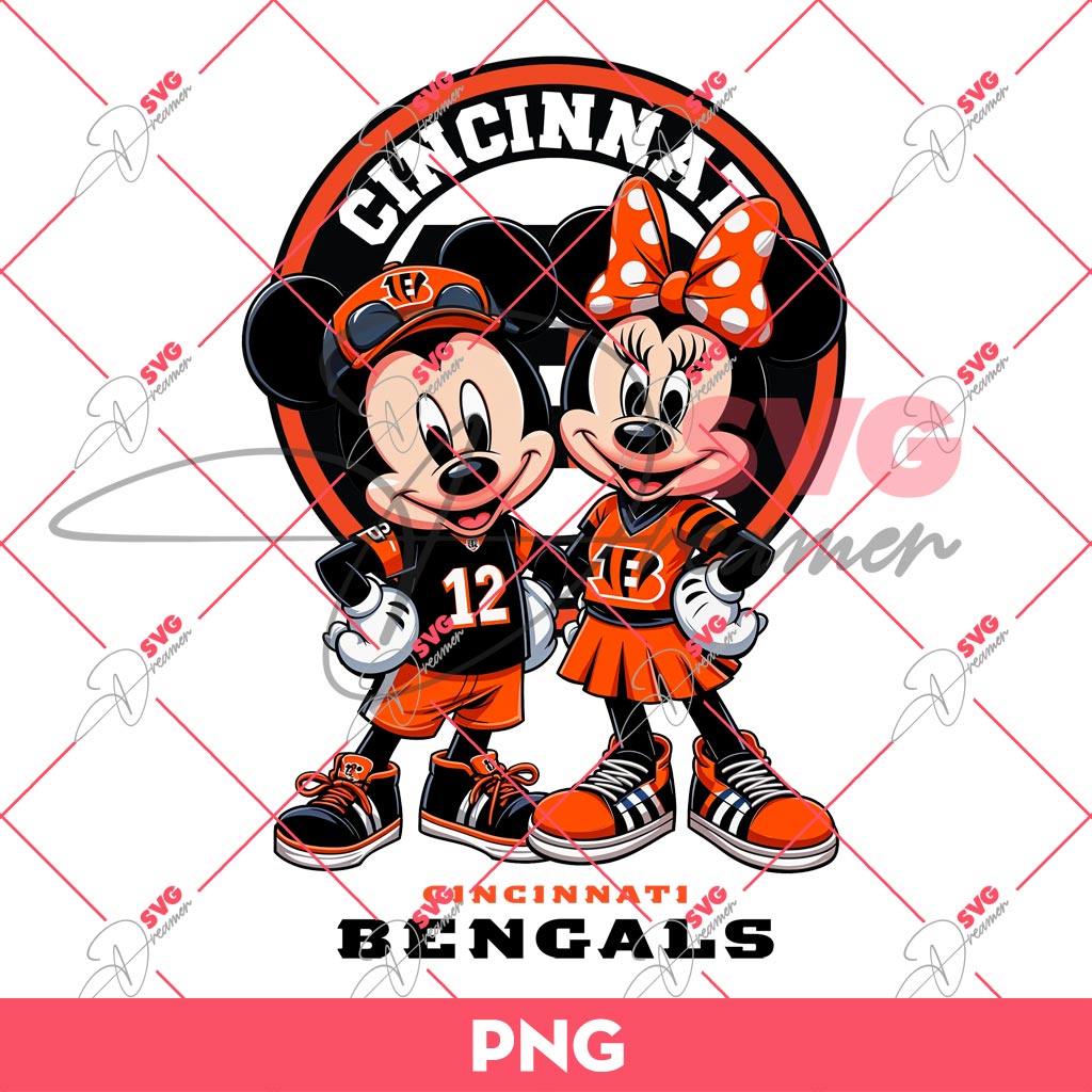 Cincinnati Bengals NFL Mickey And Minnie PNG, Disney Football PNG
