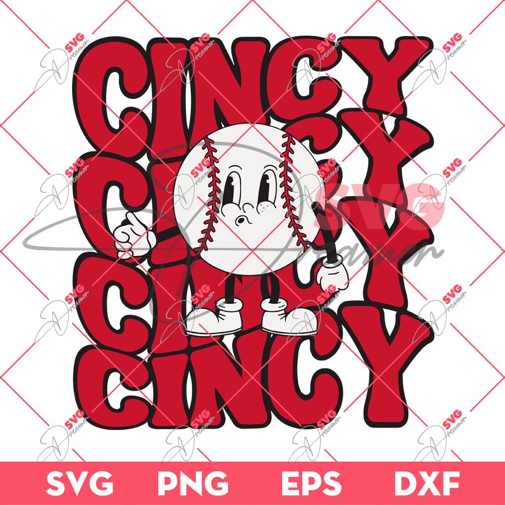 Cincy Baseball PNG SVG, Retro Cincinnati Baseball SVG PNG