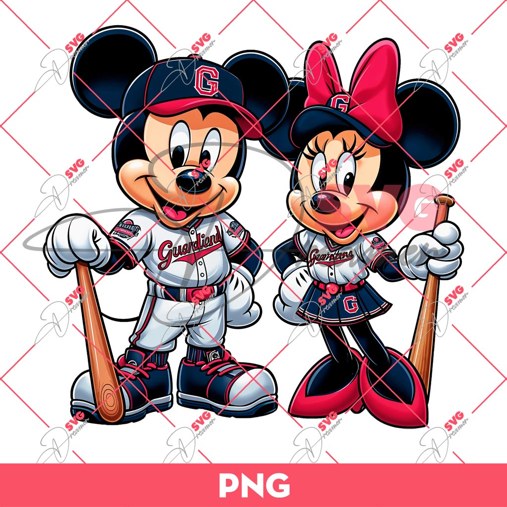 Cleveland Guardians Mickey And Minnie PNG, Disney Mickey Minnie Guardians MLB Baseball PNG