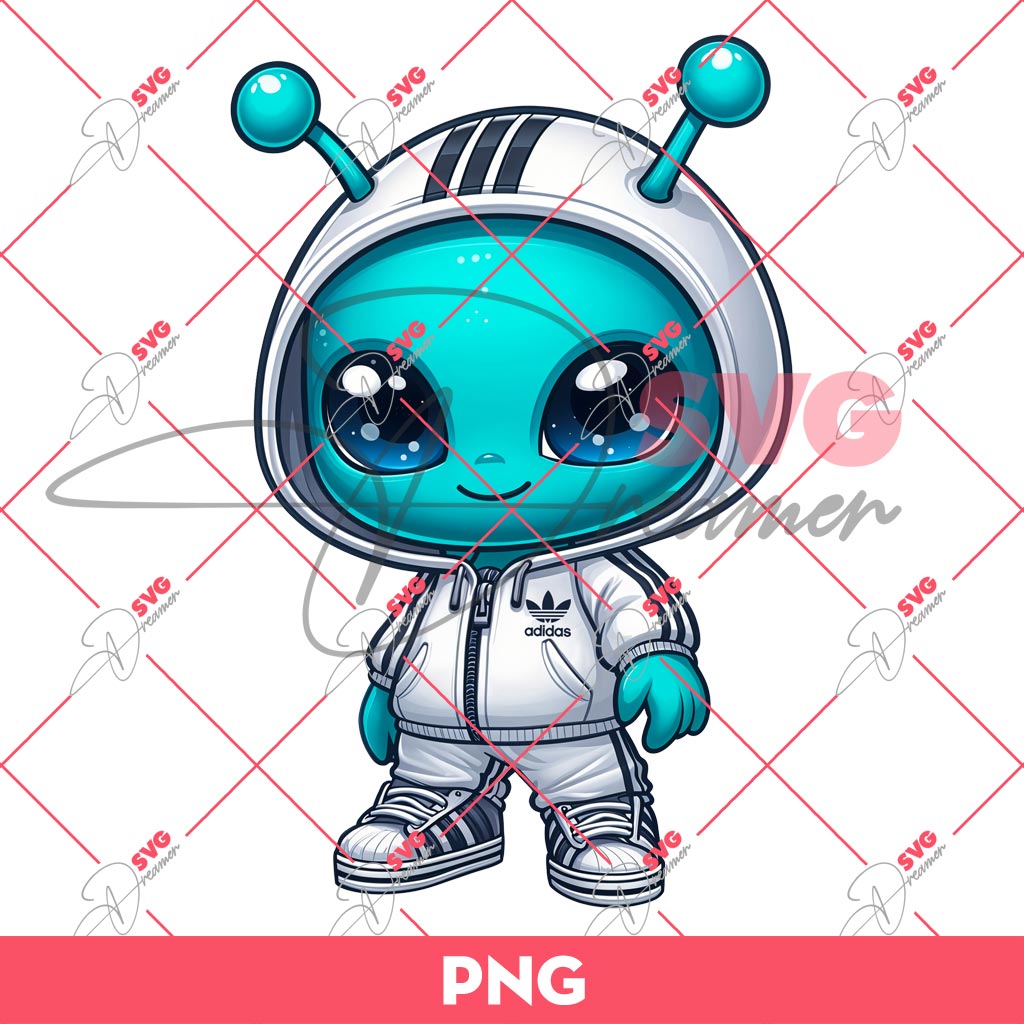 Cute Alien Wearing Adidas Outfits PNG, Little Boy Alien Adidas PNG