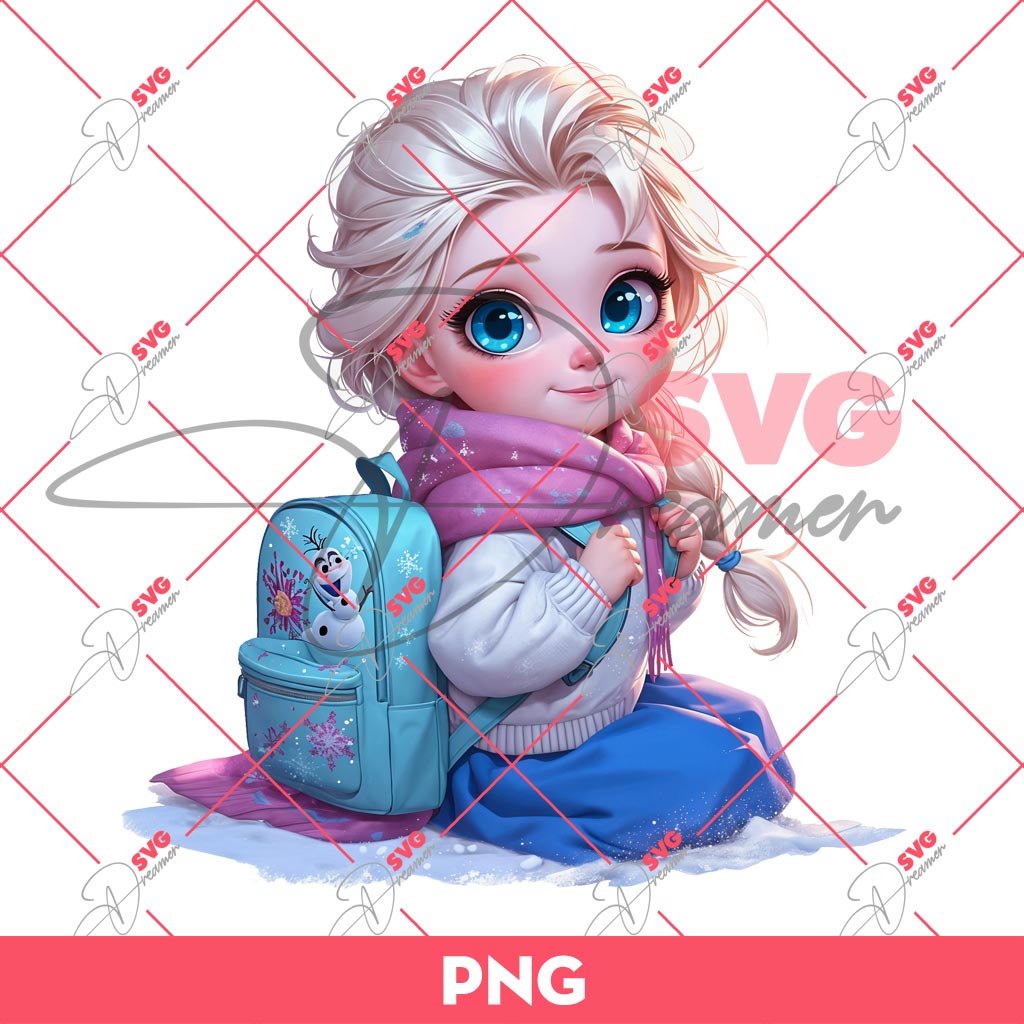 Cute Baby Elsa Princess Back To School PNG, Baby Elsa Kindergarten PNG