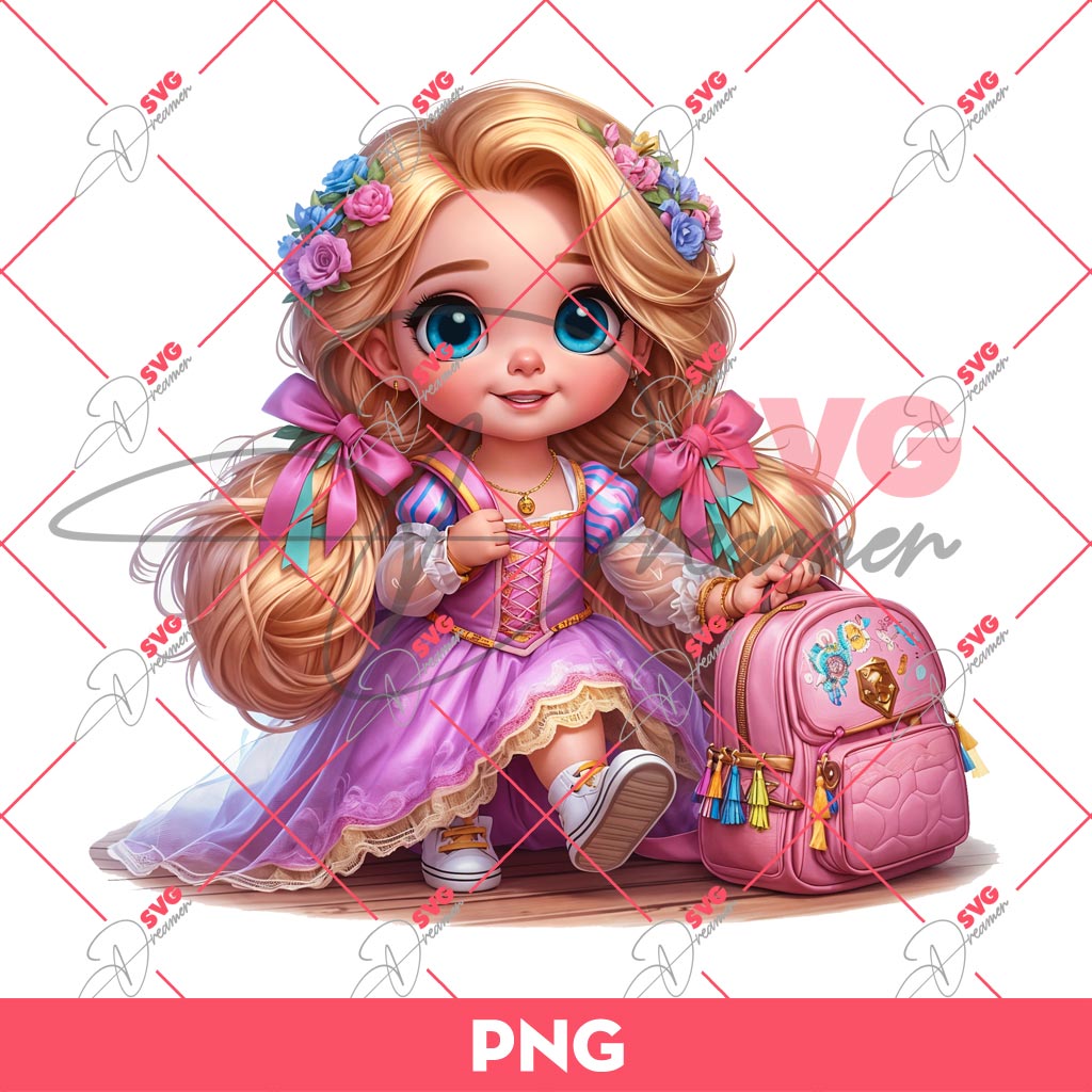 Cute Baby Rapunzel Princess Back To School PNG, Baby Rapunzel Kindergarten PNG