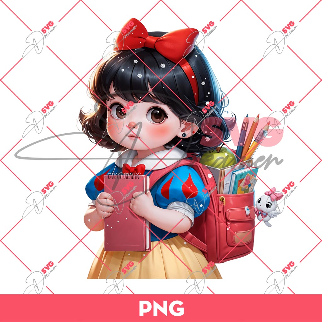 Cute Baby Snow White Back To School PNG, Baby Disney Princess PNG, First Day Of School PNG