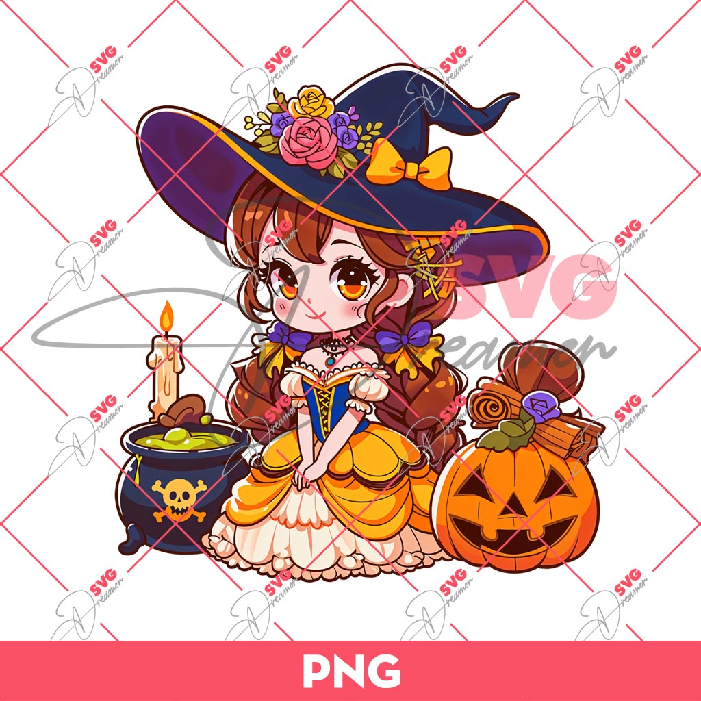 Cute Belle Princess Halloween PNG, Disney Princess Halloween PNG
