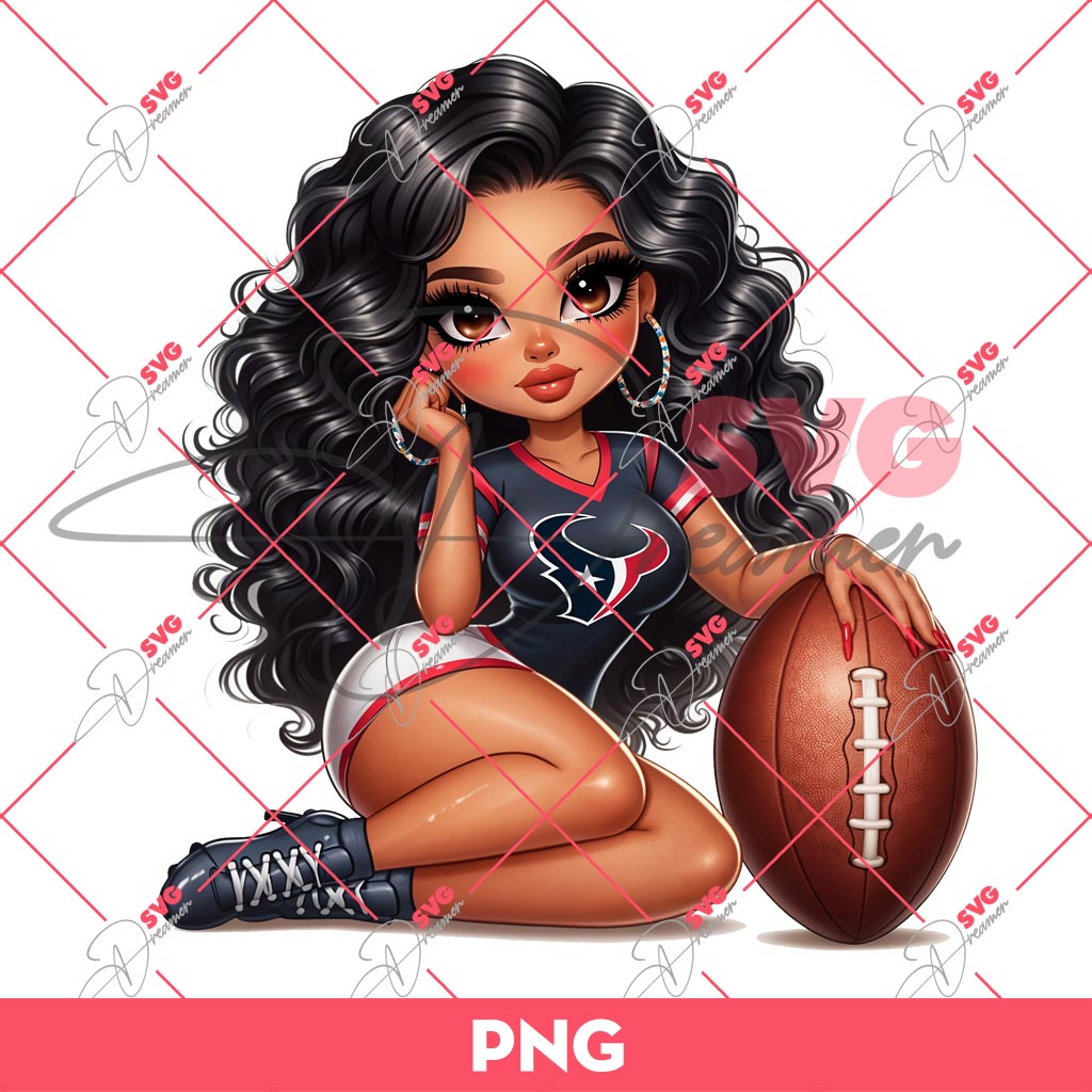 Cute Cartoon Girl Houston Texans PNG, Chicana Girl Texans NFL Football PNG