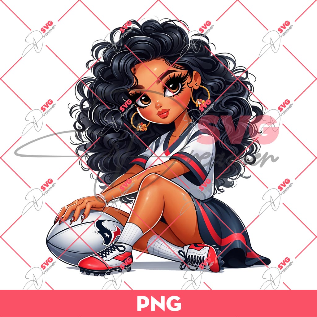 Cute Chicana Girl Texans Football PNG, Chicana Girl NFL Football PNG