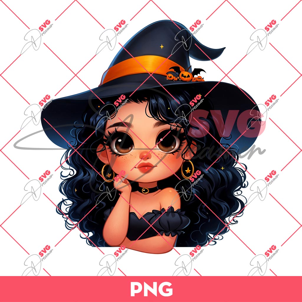 Cute Chicana Girl Witch Halloween PNG, Latina Girl Halloween PNG, Cute Cartoon Girl Witch PNG