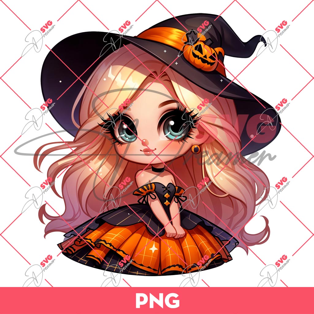 Cute Girl Witch Halloween PNG, Cartoon Girl Witch PNG, Halloween PNG