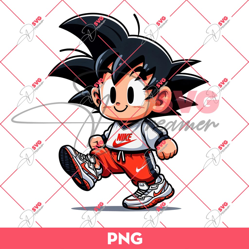 Cute Goku Wearing Nike Fashion PNG, Goku Dragonball Wearing Nike Outfits PNG