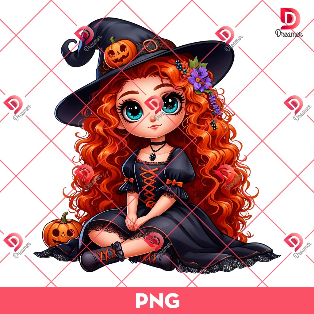 Cute Merida Princess Witch PNG, Disney Princess Halloween PNG