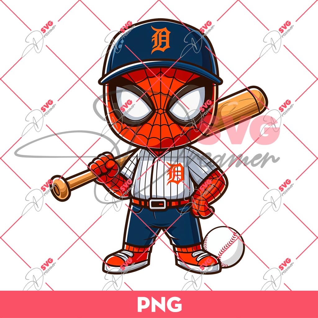 Detroit Tigers Spiderman PNG, Baby Spiderman MLB Baseball PNG