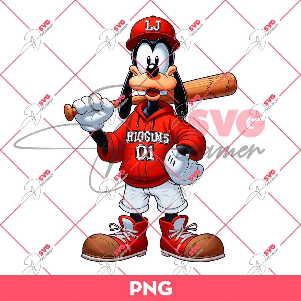 Disney Goofy LJ Higgins PNG, Cute Goofy Dog Baseball PNG