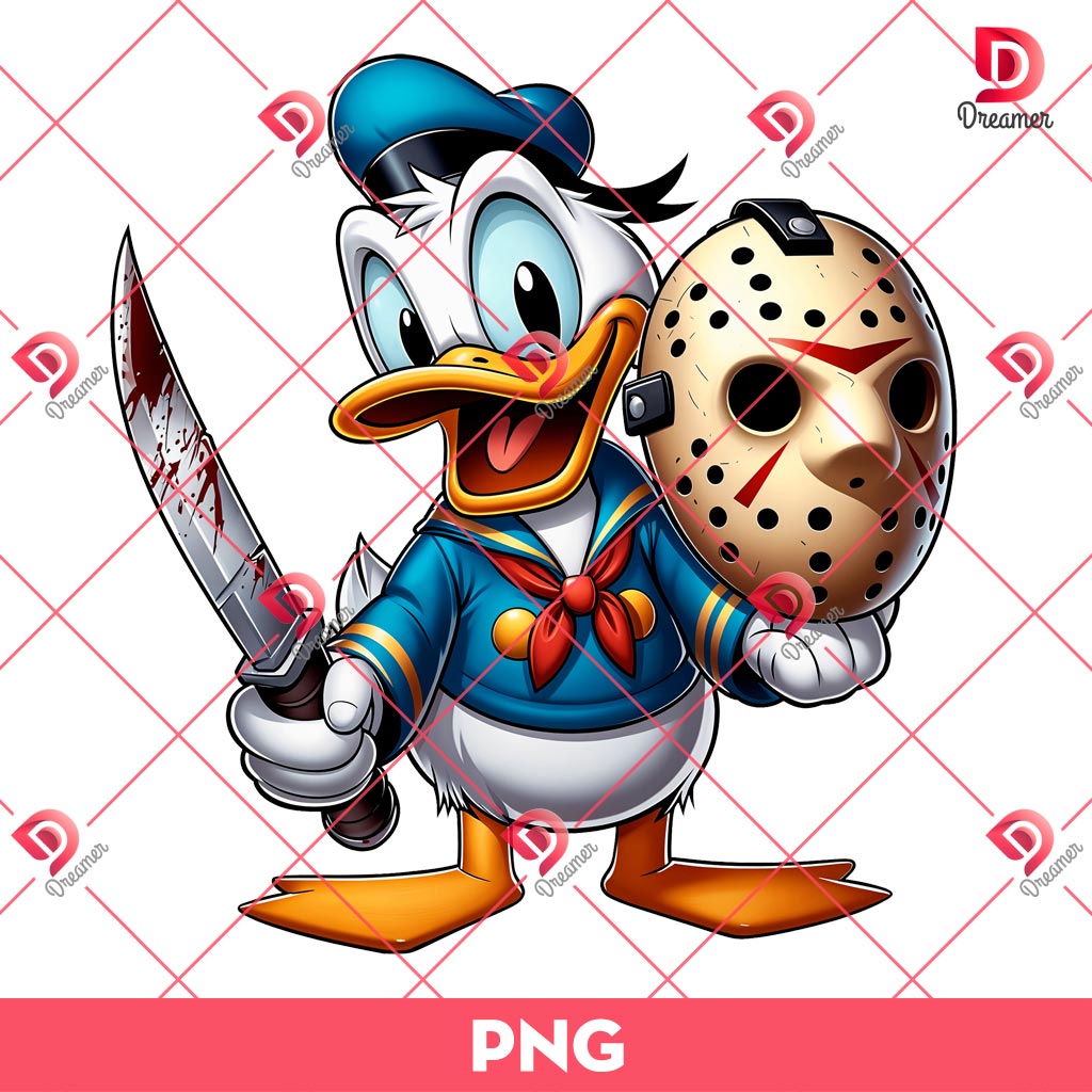 Donald Duck Jason Voorhees PNG, Disney Donald Halloween PNG, Horror Character Halloween PNG