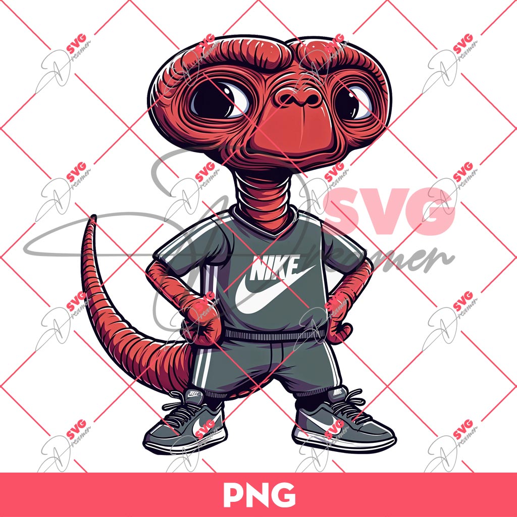 E.T Alien Wearing Nike Outfits PNG, Alien Nike Fashion PNG