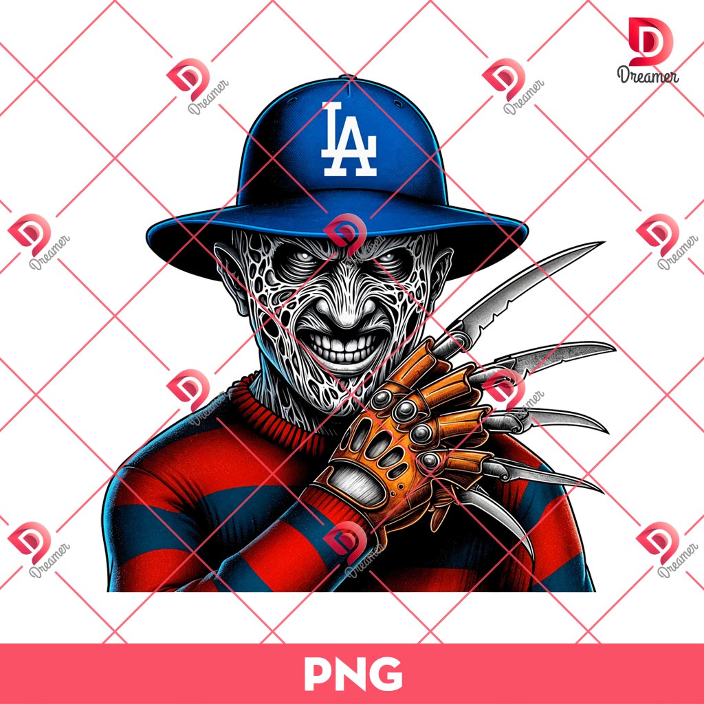 Freddy Krueger LA Dodgers PNG, Los Angeles Dodgers PNG, Horror Character NFL Football PNG
