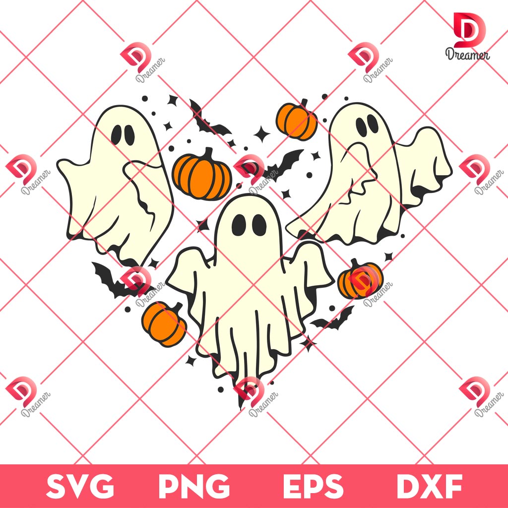 Ghost Heart SVG PNG, Heart Ghost And Pumpkin Halloween SVG PNG