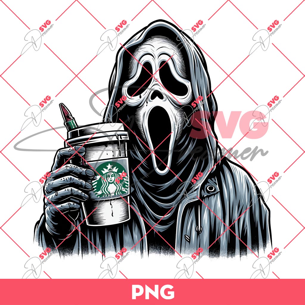 Ghostface Drinks Starbucks Coffee PNG, Horror Killer Coffee PNG, Halloween Coffee PNG
