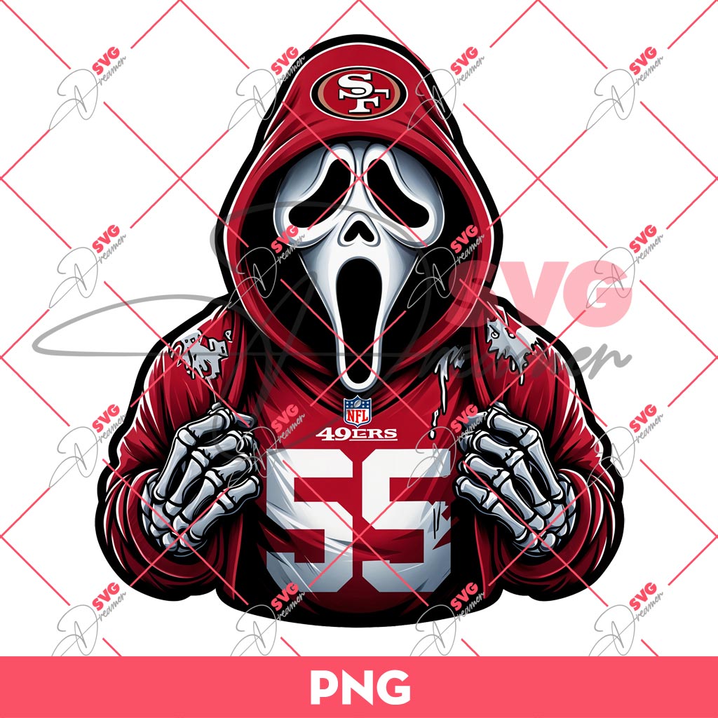 Ghostface Wearing SF 49ers Outfits PNG, Horror Character NFL Football Fan PNG