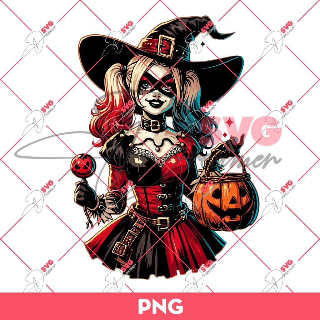 Harley Quinn Witch Halloween PNG, Harley Quinn Halloween Spooky Vibes PNG