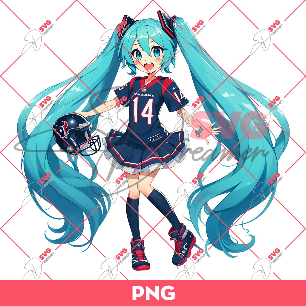 Hatsune Miku Wearing Houston Texans Costume PNG, Hatsune Miku Texans NFL Football PNG
