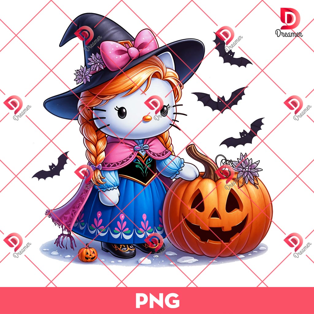 Hello Kitty Anna Frozen Halloween PNG, Anna Hello Kitty Witch Halloween PNG