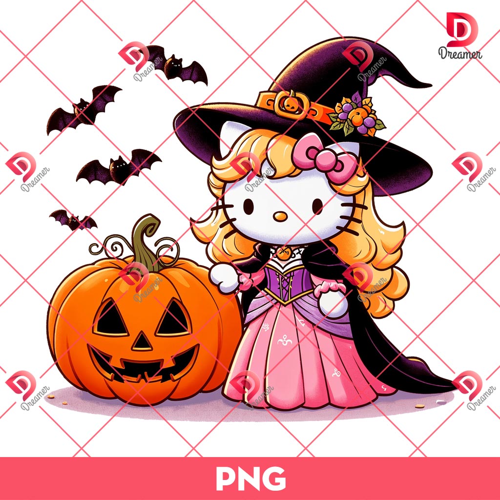 Hello Kitty Aurora Princess Halloween PNG, Aurora Hello Kitty Witch Halloween PNG