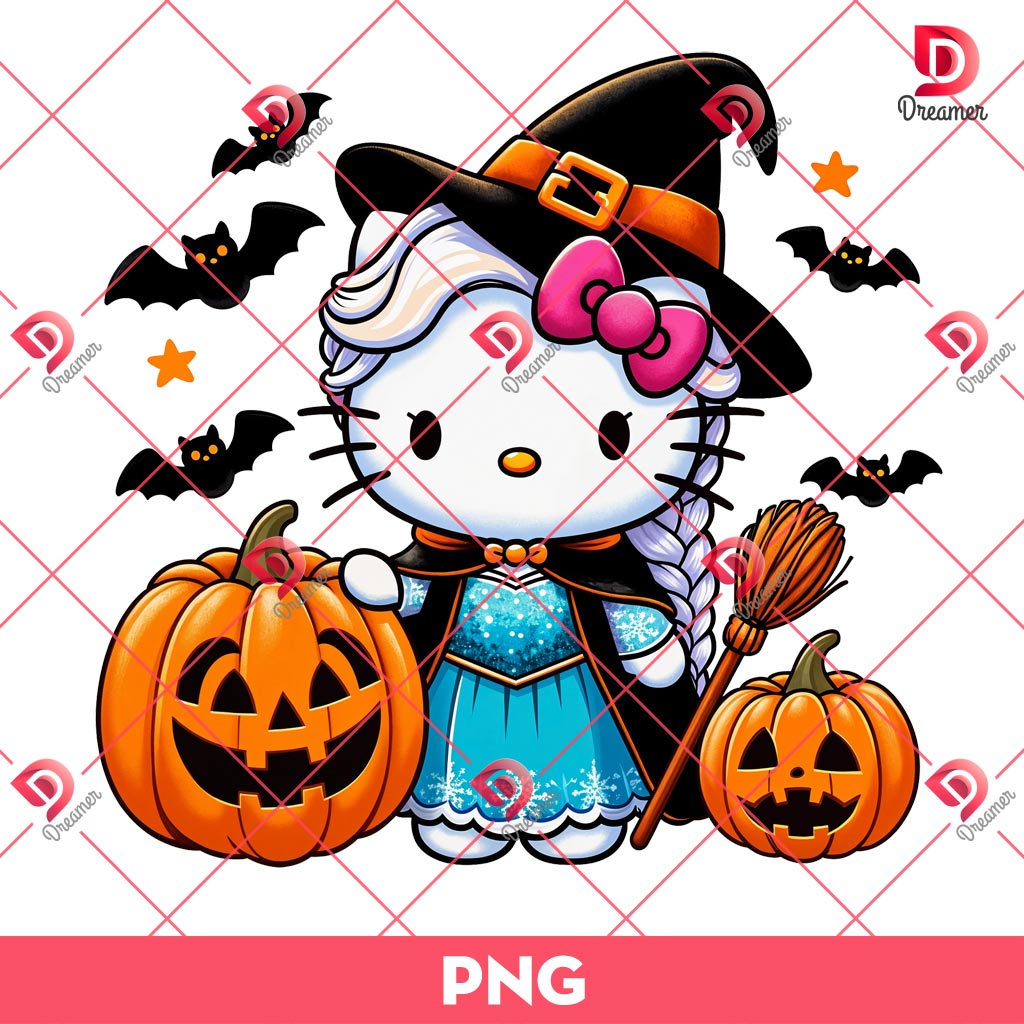 Hello Kitty Elsa Princess Halloween PNG, Elsa Hello Kitty Witch Halloween PNG