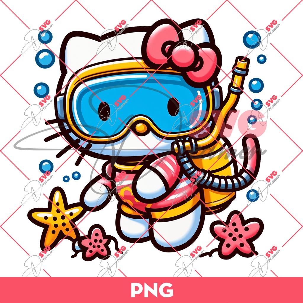 Hello Kitty Is A Diver PNG, Hello Kitty Dives Under The Sea PNG