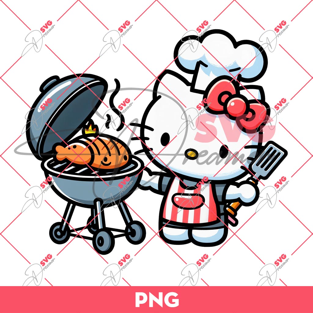Hello Kitty Is Grilling BBQ PNG, Grill Kitty PNG