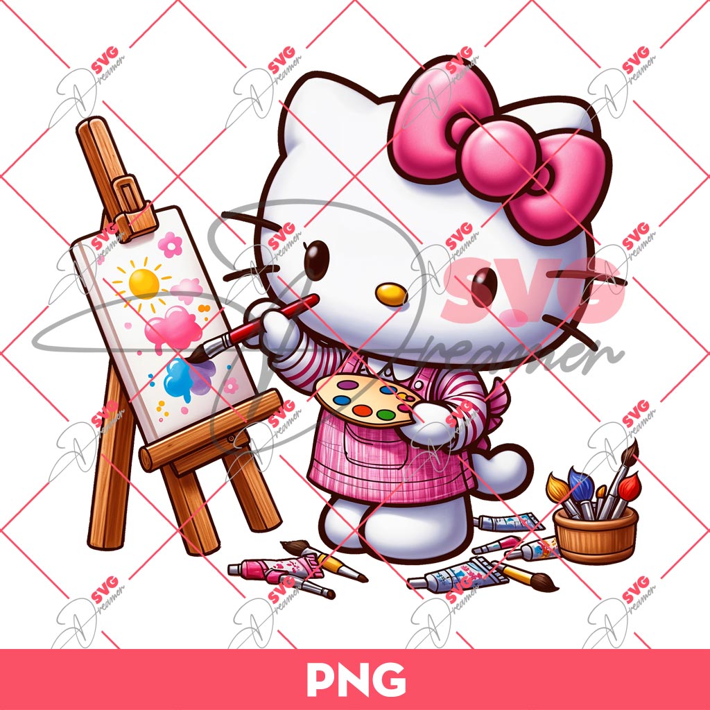 Hello Kitty Is Painting A Picture PNG, Hello Kitty Artist PNG
