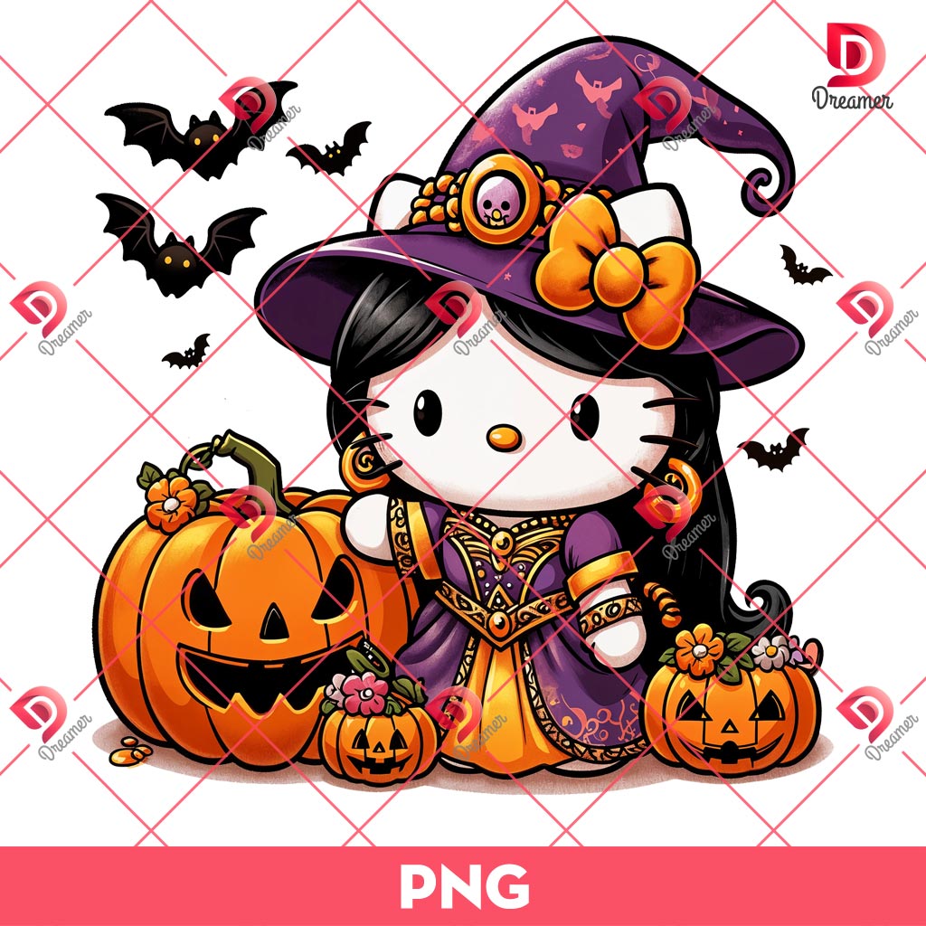 Hello Kitty Jasmine Princess Halloween PNG, Jasmine Hello Kitty Witch Halloween PNG