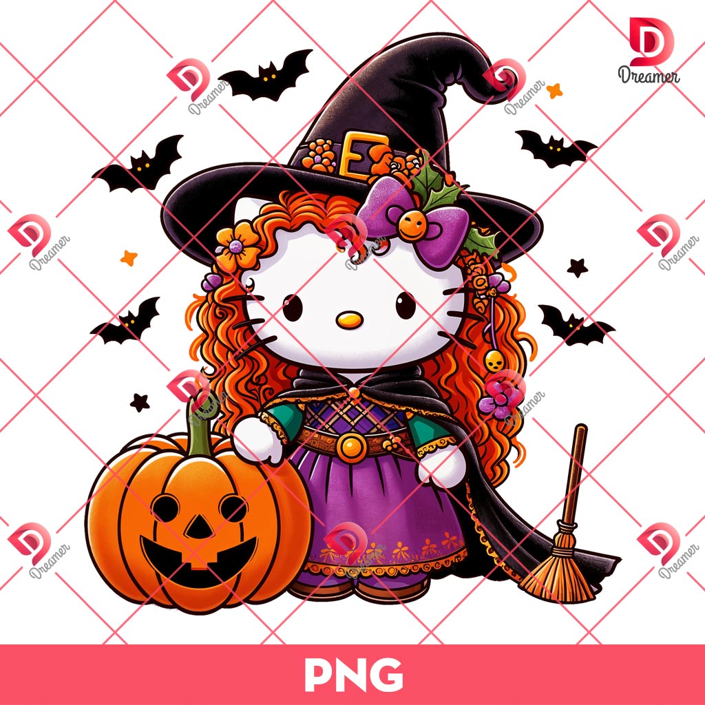 Hello Kitty Merida Princess Halloween PNG, Merida Hello Kitty Witch Halloween PNG