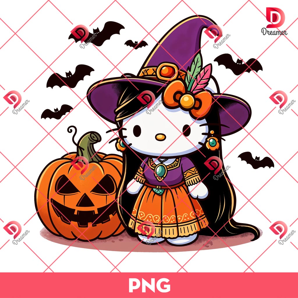 Hello Kitty Pocahontas Princess Halloween PNG, Pocahontas Hello Kitty Witch Halloween PNG