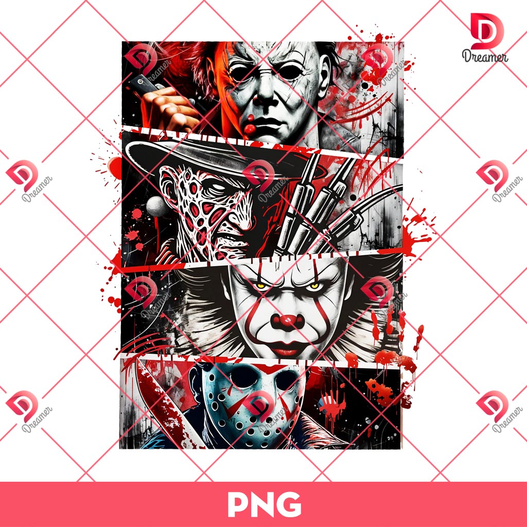 Horror Friends Halloween PNG, Killer Movie Characters PNG