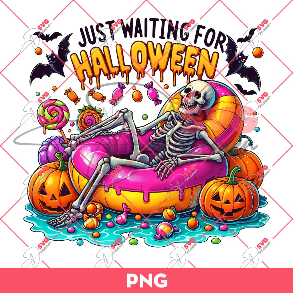 Just Waiting For Halloween Skeleton PNG, Skeleton Summer Halloween PNG