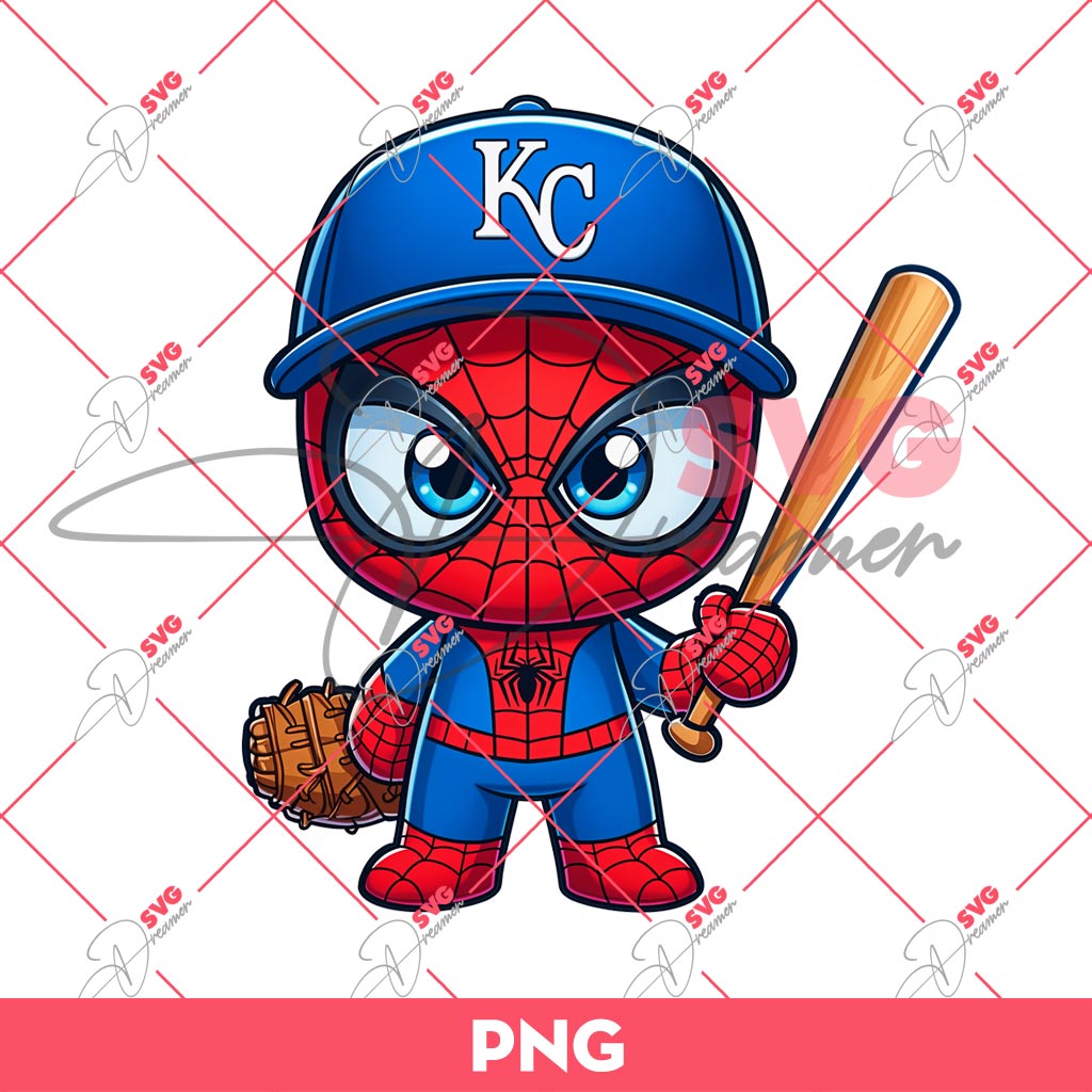 Kansas City Royals Spiderman PNG, Baby Spiderman MLB Baseball PNG