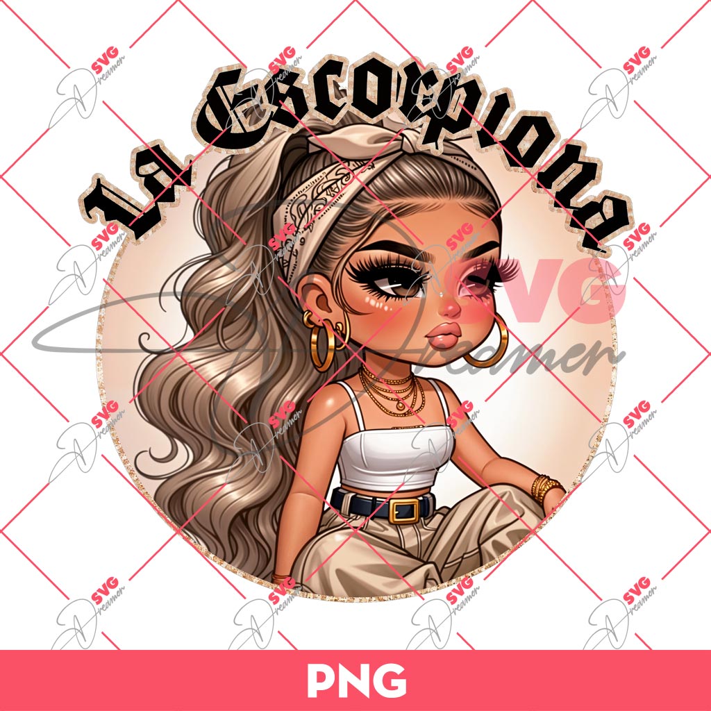 La Escorpiona Girl PNG, Cute Latina Girl PNG, Zodiac Signs Chicana Girl PNG
