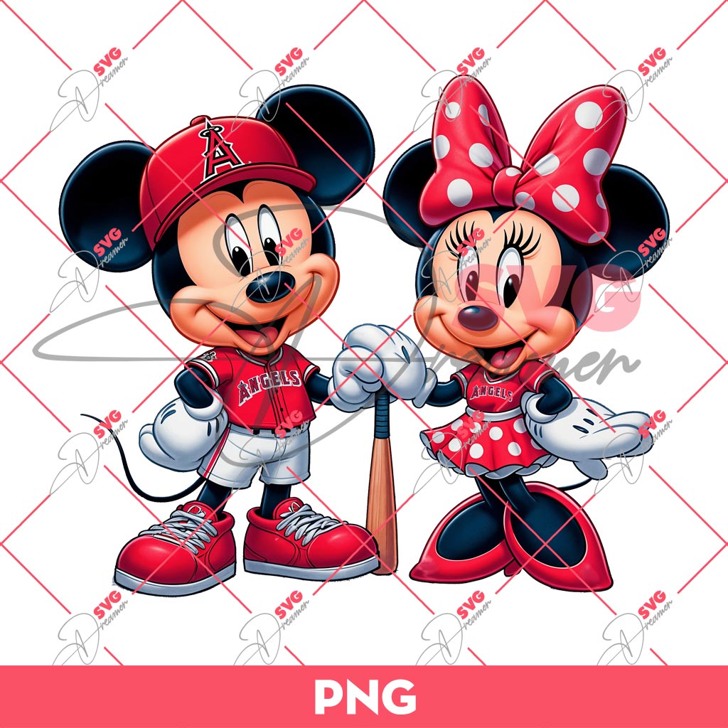 Los Angeles Angels Mickey And Minnie PNG, Disney Mickey Minnie Angels MLB Baseball PNG