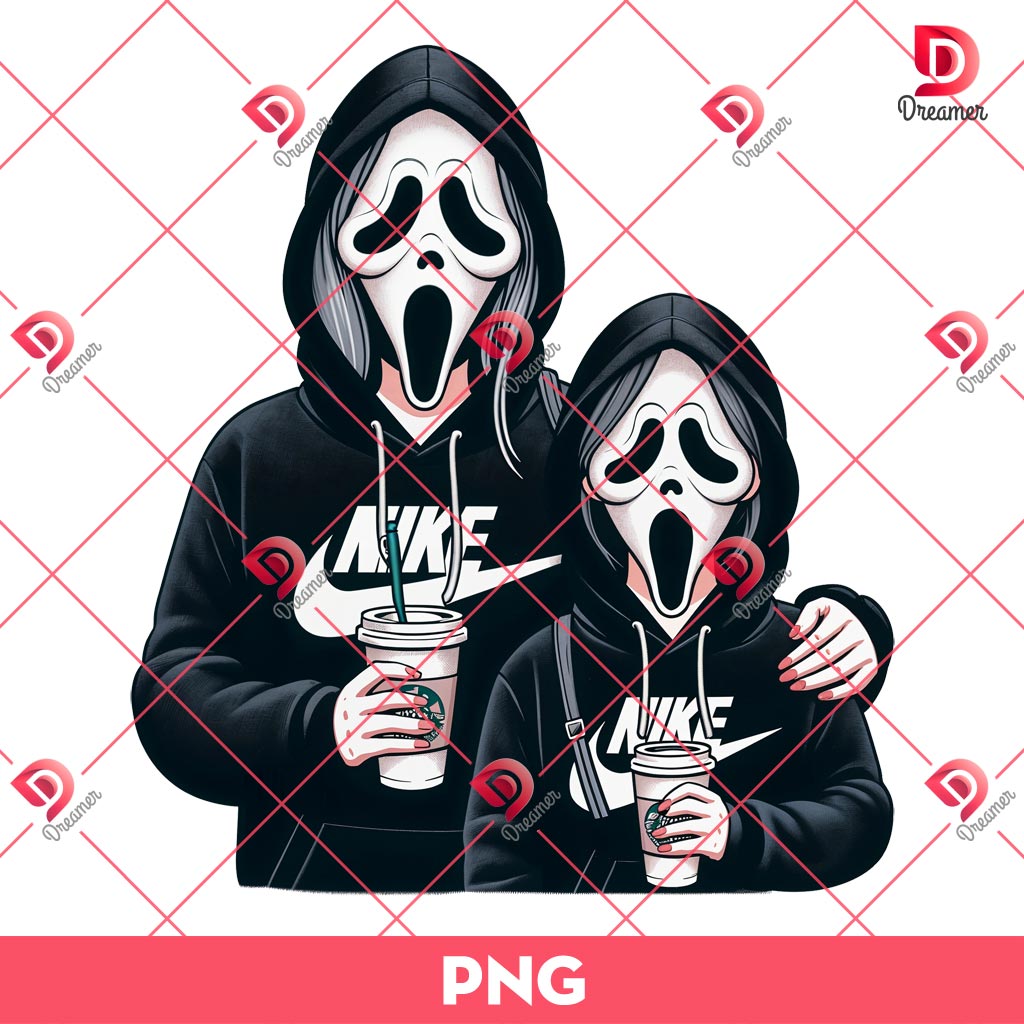 Mama And Daughter Ghostface Scream Coffee Starbucks PNG, Horror Mama Halloween PNG