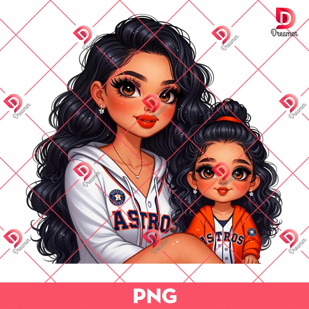 Mama And Daughter Houston Astros PNG, Mom And Daughter MLB Baseball PNG, Chicana Mom Sport PNG