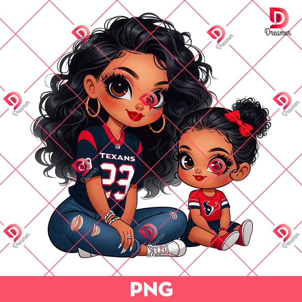 Mama And Daughter Houston Texans PNG, Mom And Daughter NFL Football PNG, Chicana Girl Sport PNG